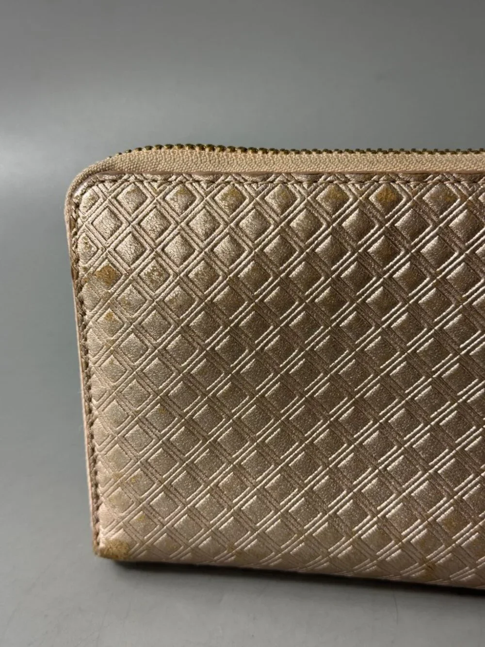 Tory Burch Rose Gold Diamond Quilted Leather Fleming Continental Wallet